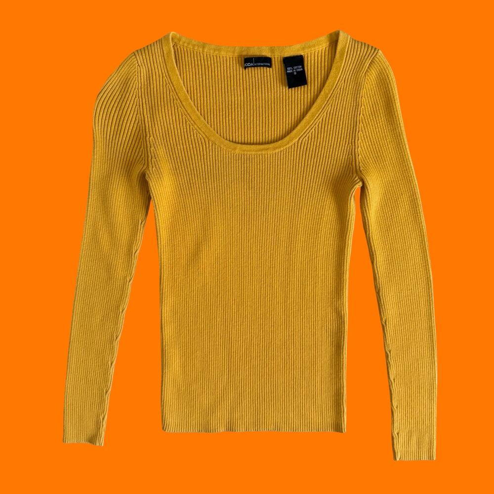90's 00's vintage yellow ribbed long sleeve bodycon y2k top S moda international